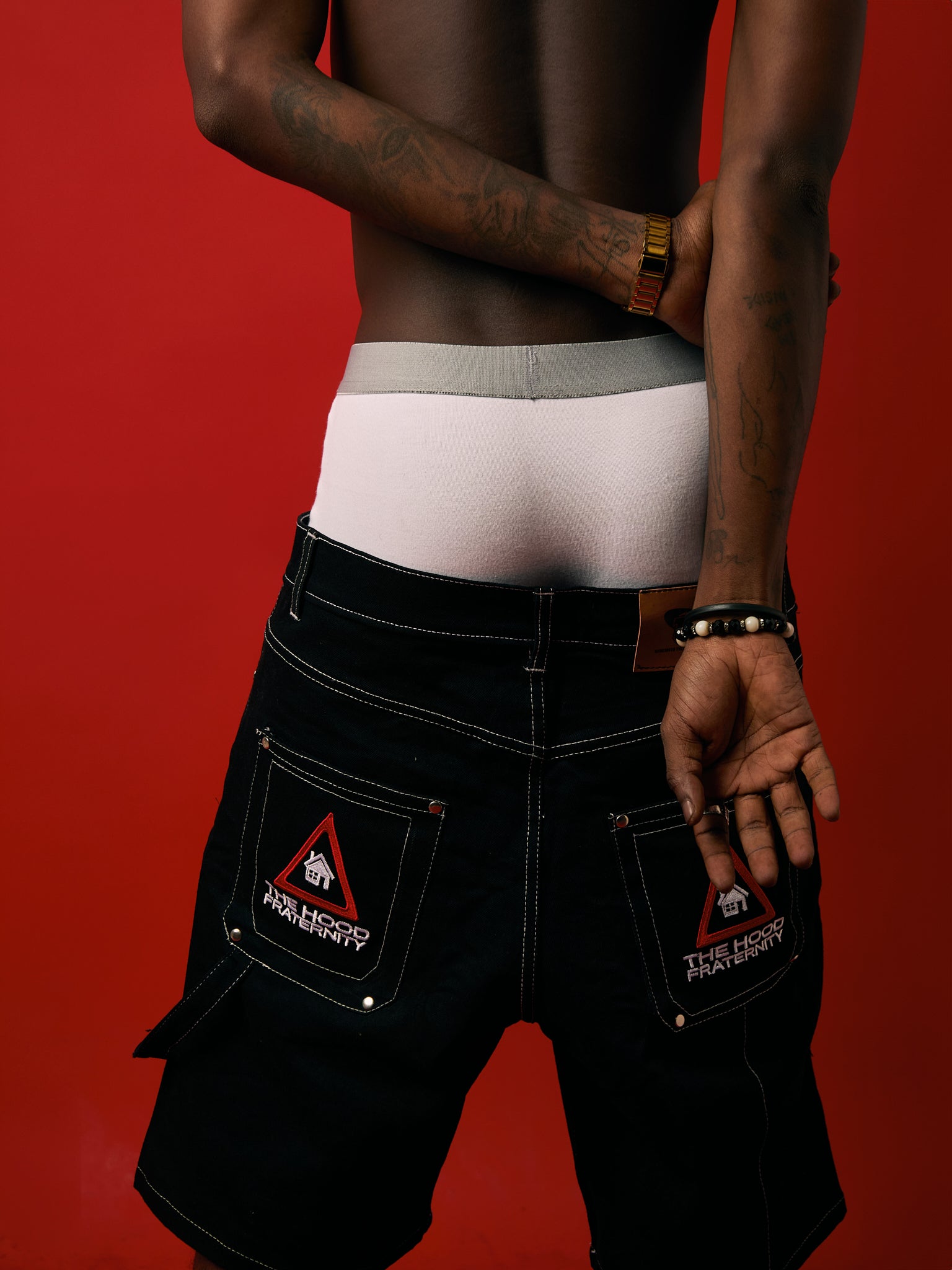 THF WIDE LOGO DENIM SHORTS